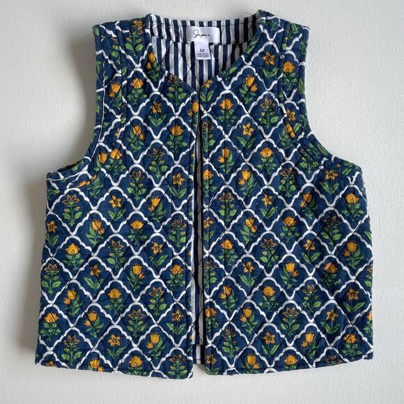 Japna Jackets & Blazers - JAPNA Quilted Floral Indian Cotton Open Vest / Sz M / Boho Retro Hippie